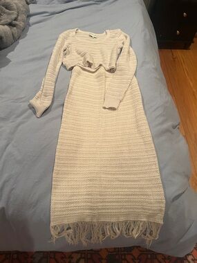 Cream Crochet Knit Fringe set